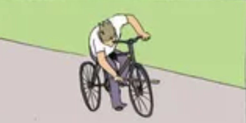 meme: person riding a bike and sticking a stick in between the spokes